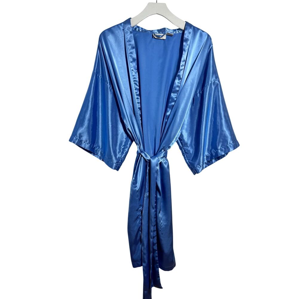 Victoria’s Secret Gold Label Robe One‎ Size Blue Satin Trim Romantic Lounge
